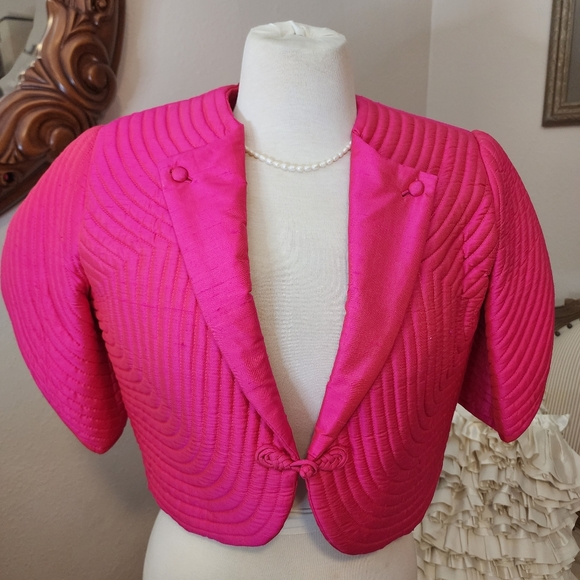 Vintage Pink Boogies Thai 100%  Puff Silk  Jacket  & Dress Set - Picture 4 of 17